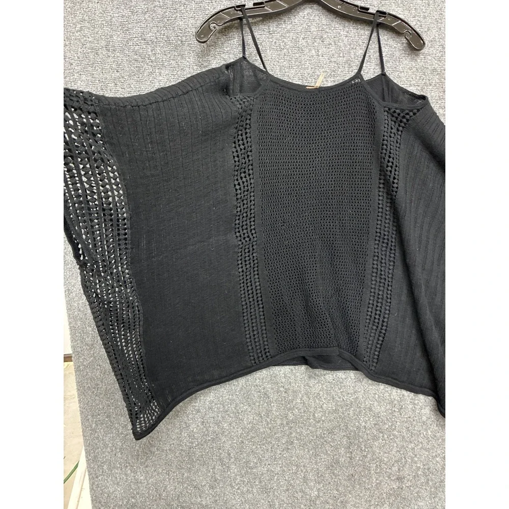 Free People Black Crochet Knit Cami Top Poncho Oversized Cotton Blend Large